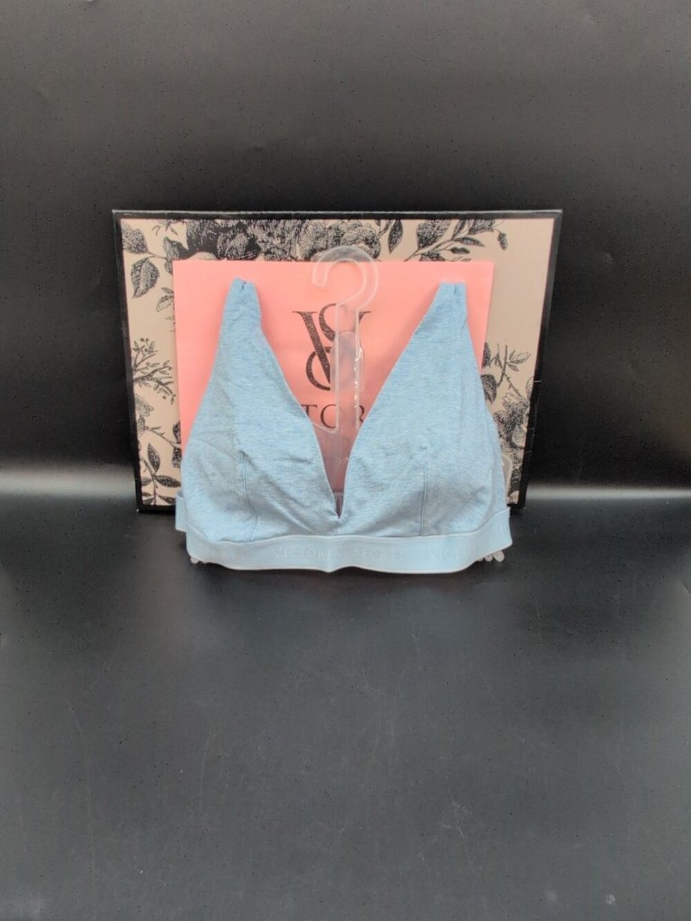 Victoria Secret The T Shirt Wireless Cotton Plunge Bralette L Heather Light Blue